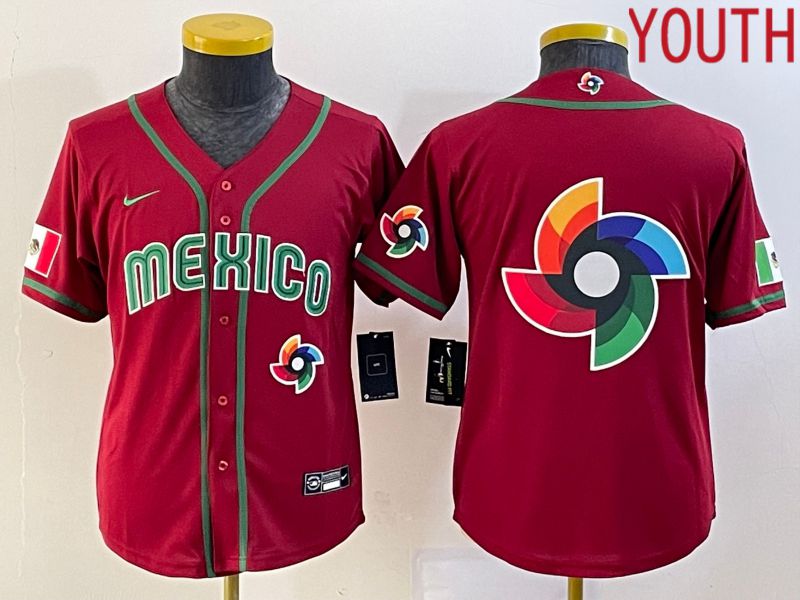 Youth 2023 World Cub Mexico Blank Red Nike MLB Jersey5